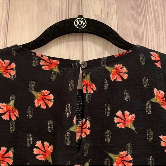 Loft Floral Red and Black Metallic Sparkly Puff Sleeve Blouse Long Sleeve XS - Picture 9 of 11